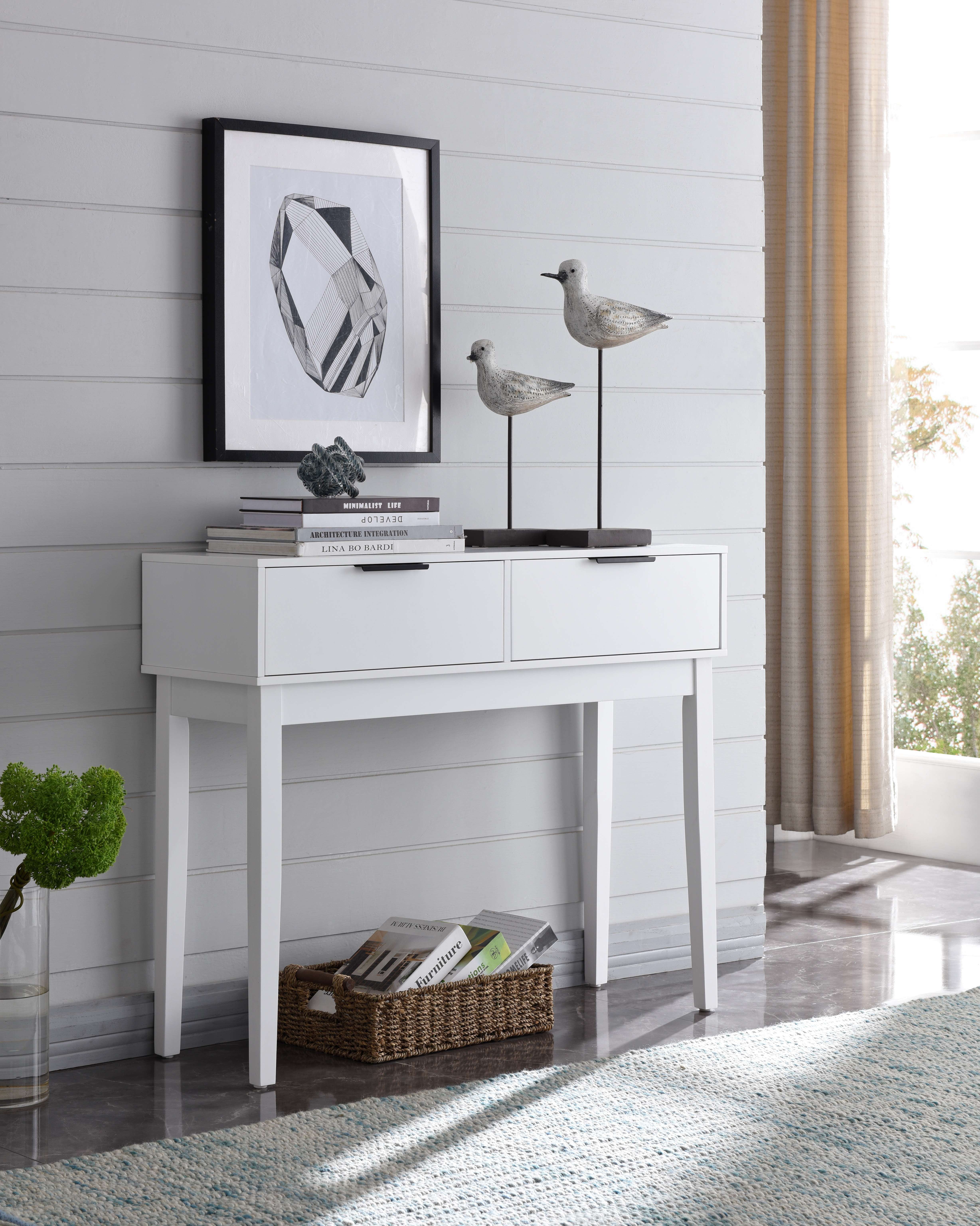 Kings Brand Furniture Modern Console Entryway Table with 2 Storage Drawers, White