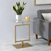 Kings Brand Furniture Modern Metal/Glass Side End Table for Living Room Bedroom, Gold