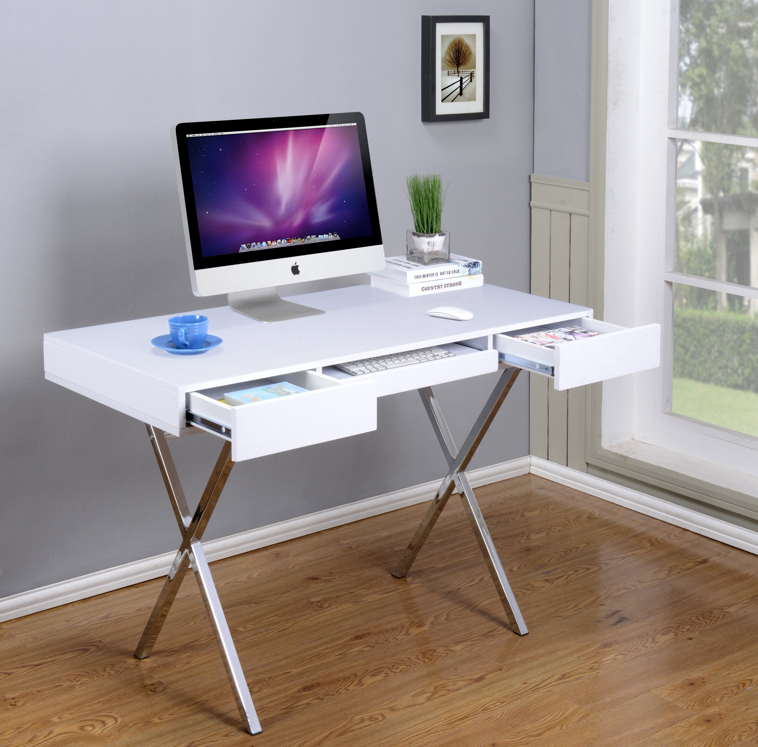 Kings Brand Furniture Modern Style Home Office Desk White Chrome