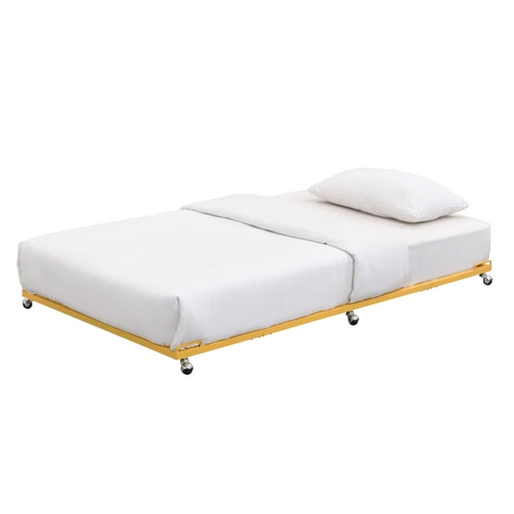 Kings Brand Furniture Moley Twin Size Metal Trundle - Roll Out Bed Frame (Banana)