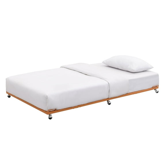 Kings Brand Furniture Moley Twin Size Metal Trundle - Roll Out Bed Frame (Honey Ginger)