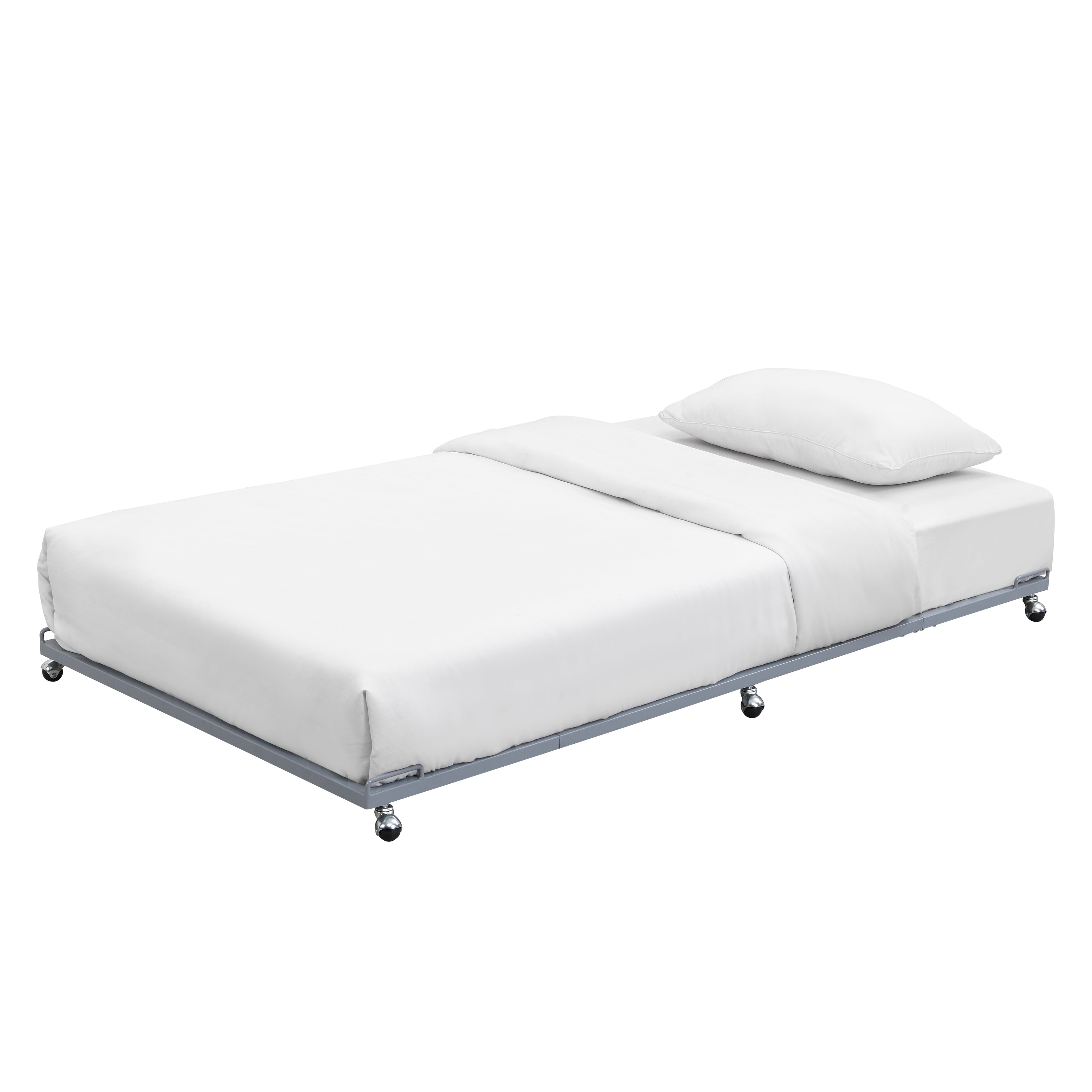 Kings Brand Furniture Moley Twin Size Metal Trundle - Roll Out Bed Frame (Grey)