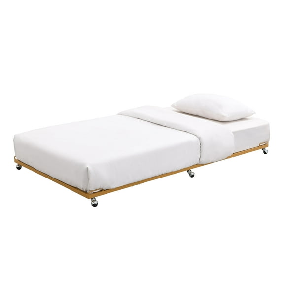 Kings Brand Furniture Moley Twin Size Metal Trundle - Roll Out Bed Frame (Honey Mustard)