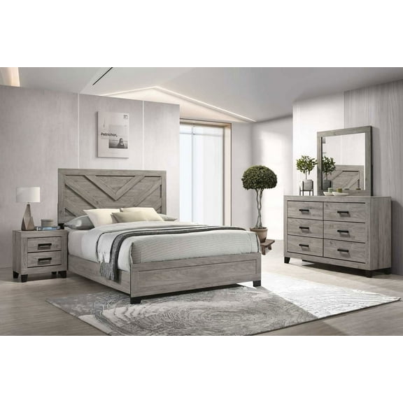 Kings Brand Furniture Napa 4-Piece Bedroom Set - Bed Frame with Headboard, Dresser, Mirror, and 1 Nightstand (King)