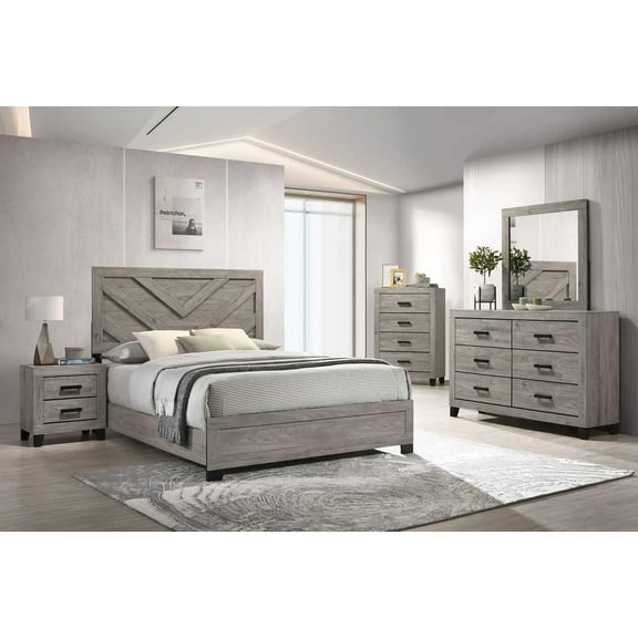 Kings Brand Furniture Napa 5-Piece Bedroom Set - Bed Frame with Headboard, Dresser, Mirror, Chest and 1 Nightstand (King)