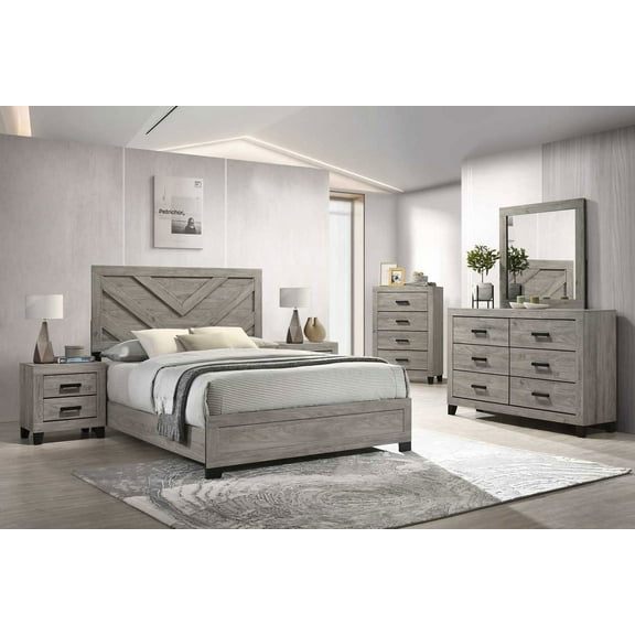 Kings Brand Furniture Napa 6-Piece Bedroom Set - Bed Frame with Headboard, Dresser, Mirror, Chest and 2 Nightstands (Queen)