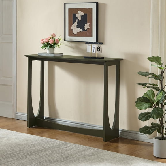 Kings Brand Furniture Olive Console Table – Wood Rectangular Entryway Table with Sculptural Open-Loop Legs, Modern Accent Table for Living Room or Hallway (Caviar)
