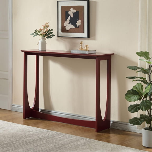 Kings Brand Furniture Olive Console Table – Wood Rectangular Entryway Table with Sculptural Open-Loop Legs, Modern Accent Table for Living Room or Hallway (Red)