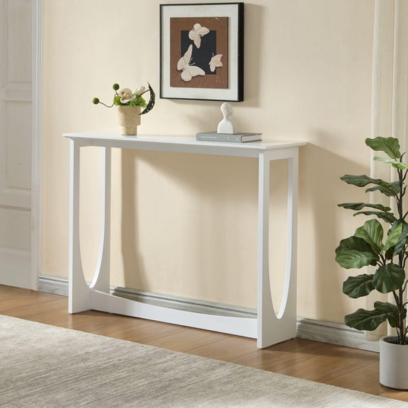 Kings Brand Furniture Olive Console Table – Wood Rectangular Entryway Table with Sculptural Open-Loop Legs, Modern Accent Table for Living Room or Hallway (White)