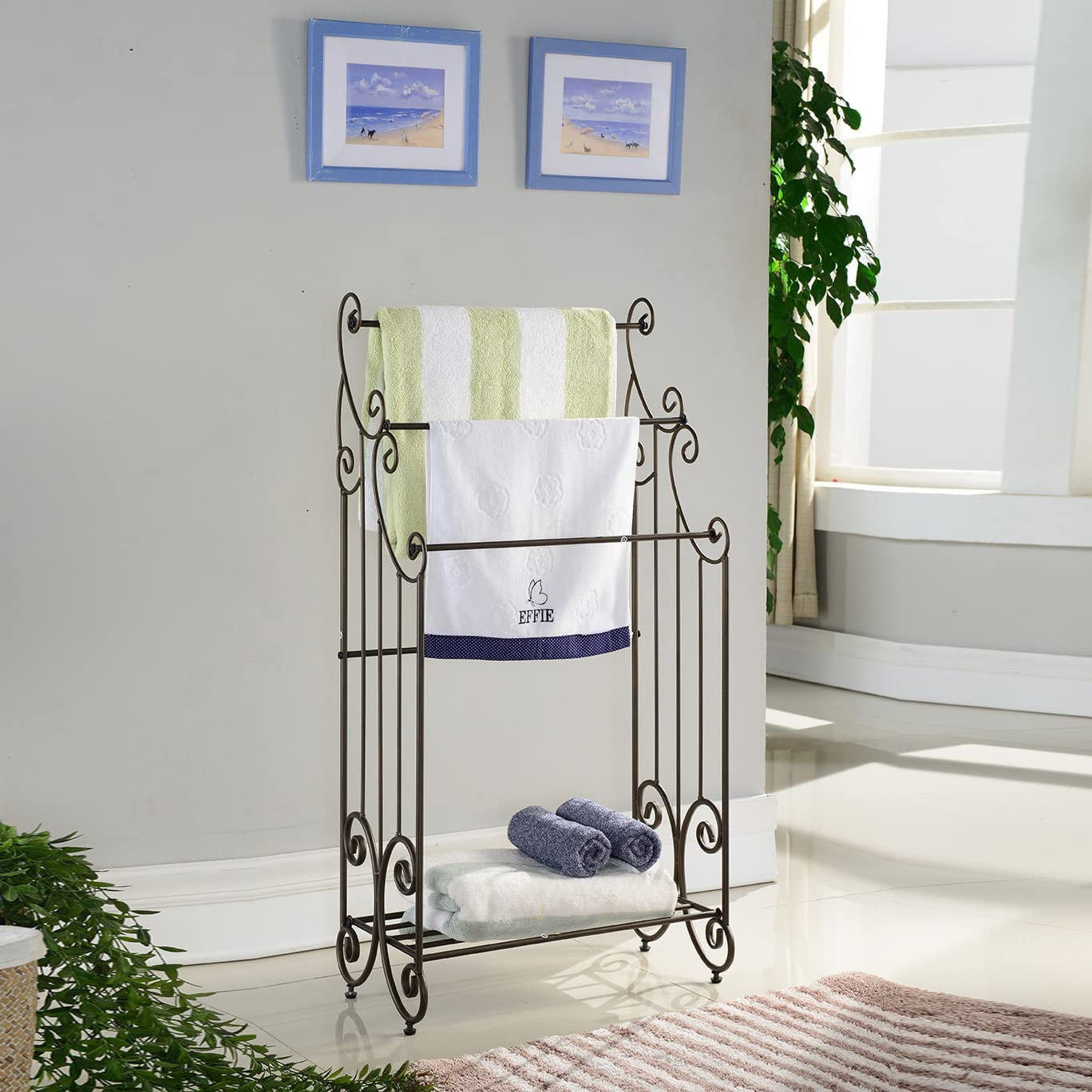 Kings Brand Furniture Pewter Metal Towel Racks with Lower Shelf for Bathroom