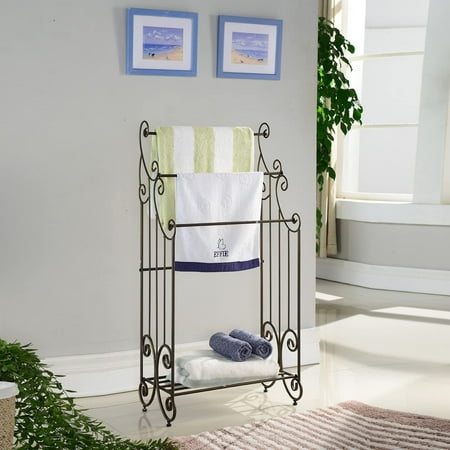 Kings Brand Furniture Pewter Metal Towel Racks with Lower Shelf for Bathroom