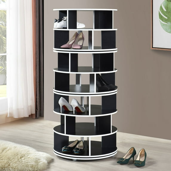 Kings Brand Furniture Revolving Shoe Rack, Spinning Shoe Rack Tower, 360° Revolving Shoe Storage Organizer for Closet Entryway Bedroom Hallway (Black, 7-Tier)