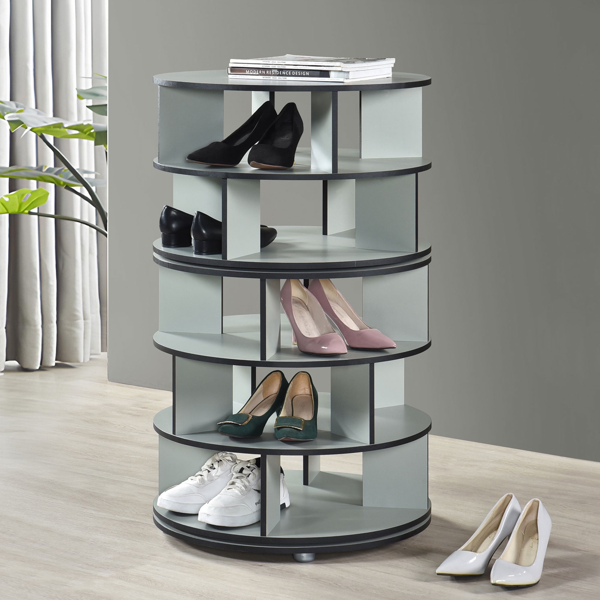 Kings Brand Furniture Revolving Shoe Rack, Spinning Shoe Rack Tower, 360° Revolving Shoe Storage Organizer for Closet Entryway Bedroom Hallway (Green, 5-Tier)