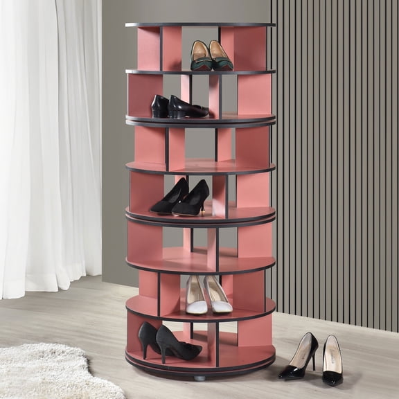 Kings Brand Furniture - 7-Tier Rotating Shoe Rack, 360° Revolving Lazy Susan Spinning Shoe Rack Tower Storage Organizer for Closet Entryway Bedroom Hallway, Red