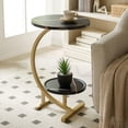 thumbnail image 1 of Kings Brand C-Shaped Side Table with 2-Tier Storage Shelf – Modern Round Wood Accent End Table with Gold Metal Frame, Space Saving Snack Laptop Table for Sofa, Couch, Living Room, Bedroom (Black), 1 of 6