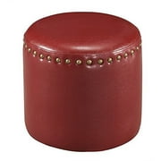 Kings Brand Furniture Round Faux Leather Stool Ottoman with Nailhead Trim (Red)
