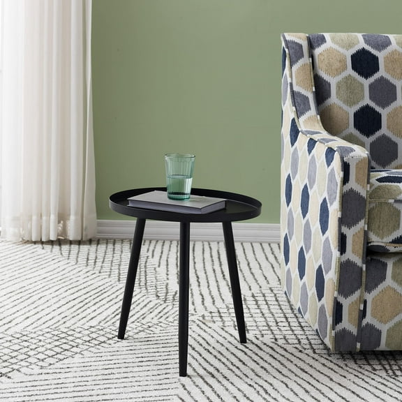 Kings Brand Furniture Round Metal Side End Table for Bedroom Living Room, Black