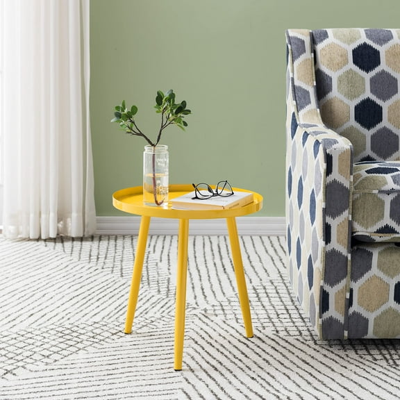 Kings Brand Furniture Round Metal Side End Table for Bedroom Living Room, Yellow