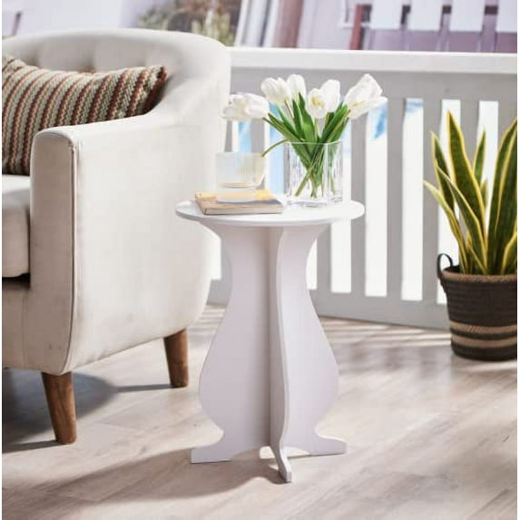 Kings Brand Furniture Round Side Table Plant Stand 19H" for Living Room Bedroom, White