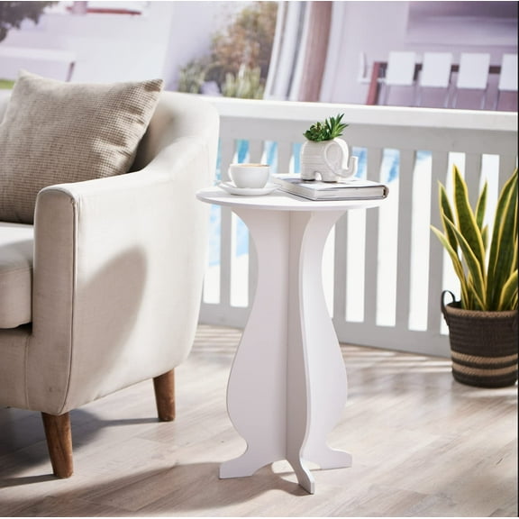 Kings Brand Furniture Round Side Table Plant Stand 24H" for Living Room Bedroom, White