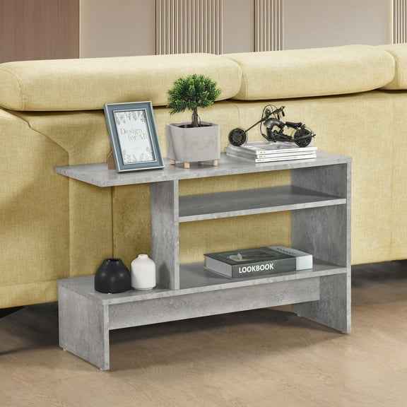Kings Brand Furniture Rowan Console Table with Storage, 3-Tier Sofa Table with Open Shelves, Modern Rectangular Entryway Accent Table for Living Room, Hallway or Behind Couch (Concrete)