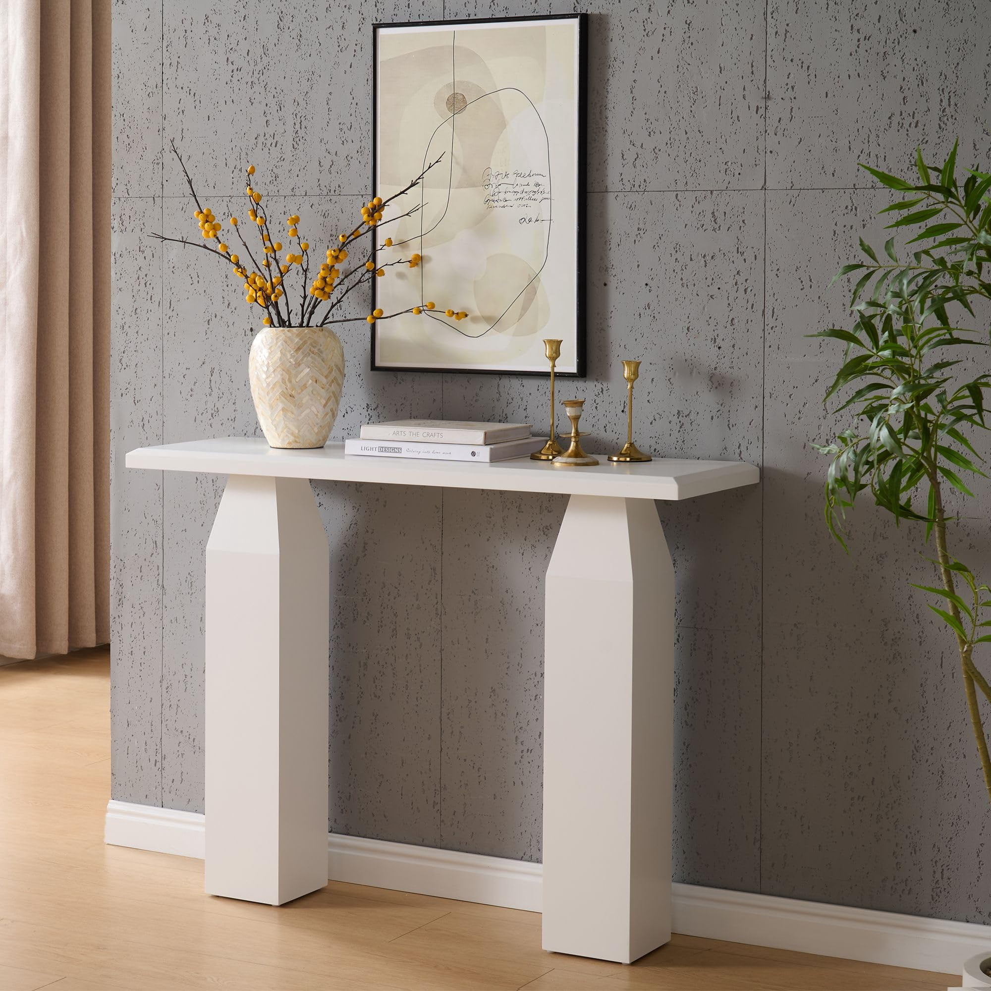 Kings Brand Furniture Sienna Console Table – Wood Rectangular Entryway & Sofa Table with Tapered Pedestal Legs, Modern Narrow Accent Table for Living Room, Hallway, or Behind Sofa (White)
