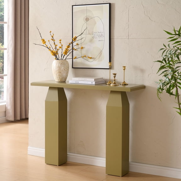 Kings Brand Furniture Sienna Console Table – Wood Rectangular Entryway & Sofa Table with Tapered Pedestal Legs, Modern Narrow Accent Table for Living Room, Hallway, or Behind Sofa (Lemon Pepper)