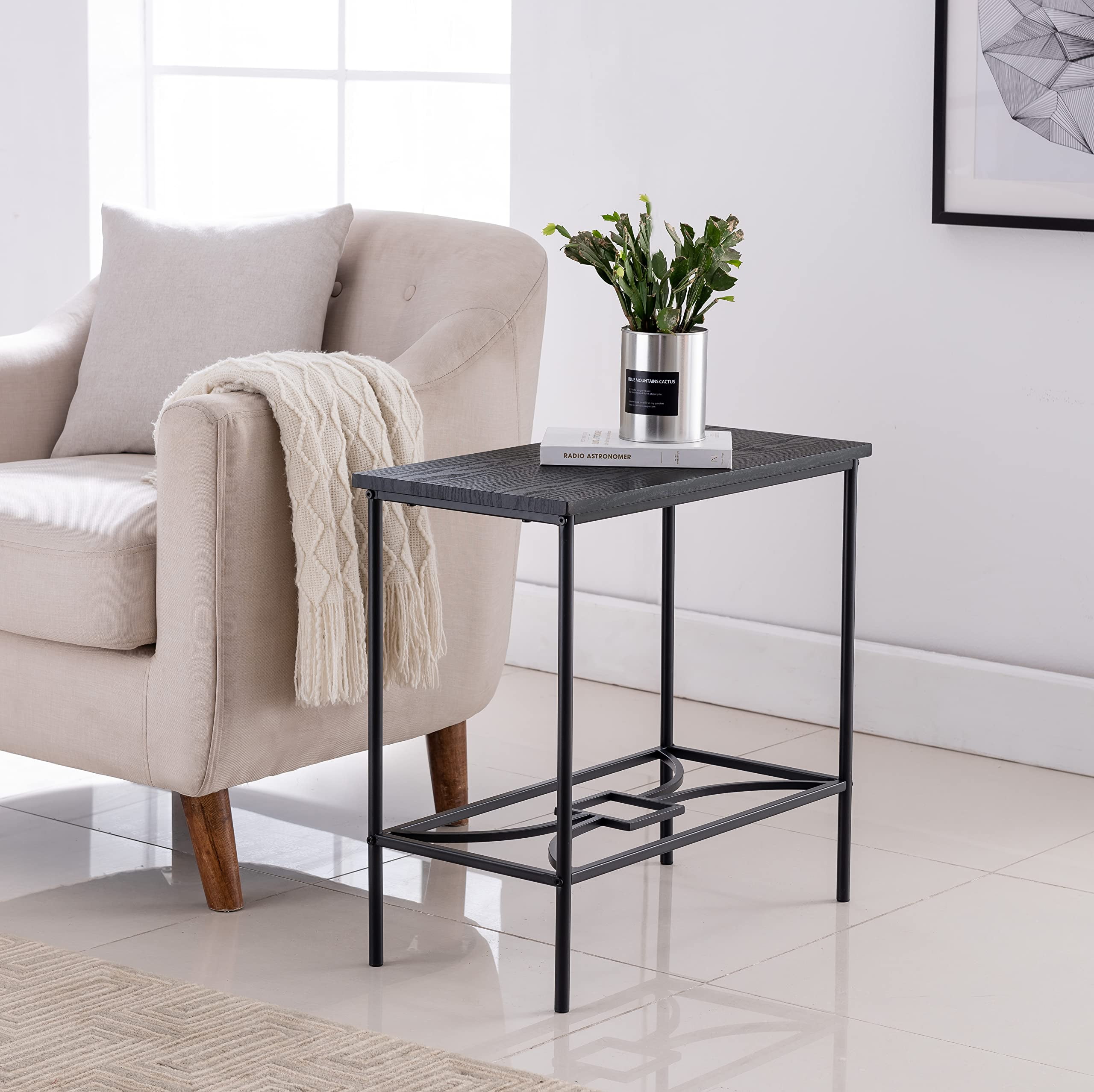 Kings Brand Black Metal and Wood Rectangular Side Table