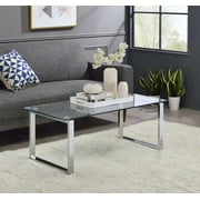 Kings Brand Furniture Simple Modern Coffee Table for Living Room, Chrome/Clear