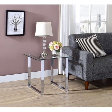 Kings Brand Furniture Simple Modern End Table for Living Room, Chrome/Clear