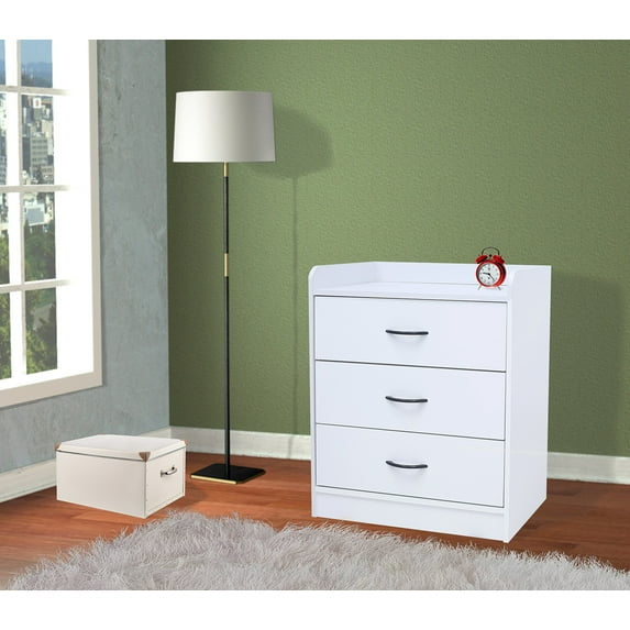 Kings Brand Furniture White Wood 3-Drawer Chest – Storage Organizer for Kids, Teens & Adults with Top Lip