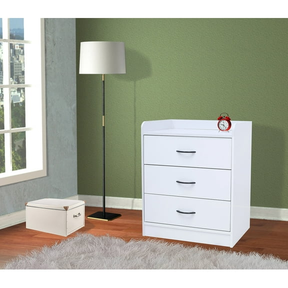 Kings Brand Furniture White Wood 3-Drawer Chest Storage Organizer for Kids, Teens & Adults with Top Lip