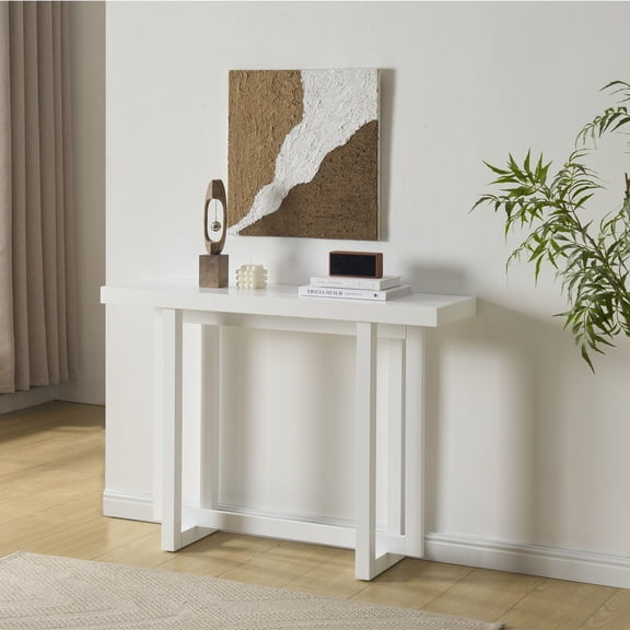 Kings Brand Furniture Soren Console Table – Wood Rectangular Entryway & Sofa Table with Sled Base, Modern Narrow Accent Table for Living Room, Hallway, or Behind Sofa (White)