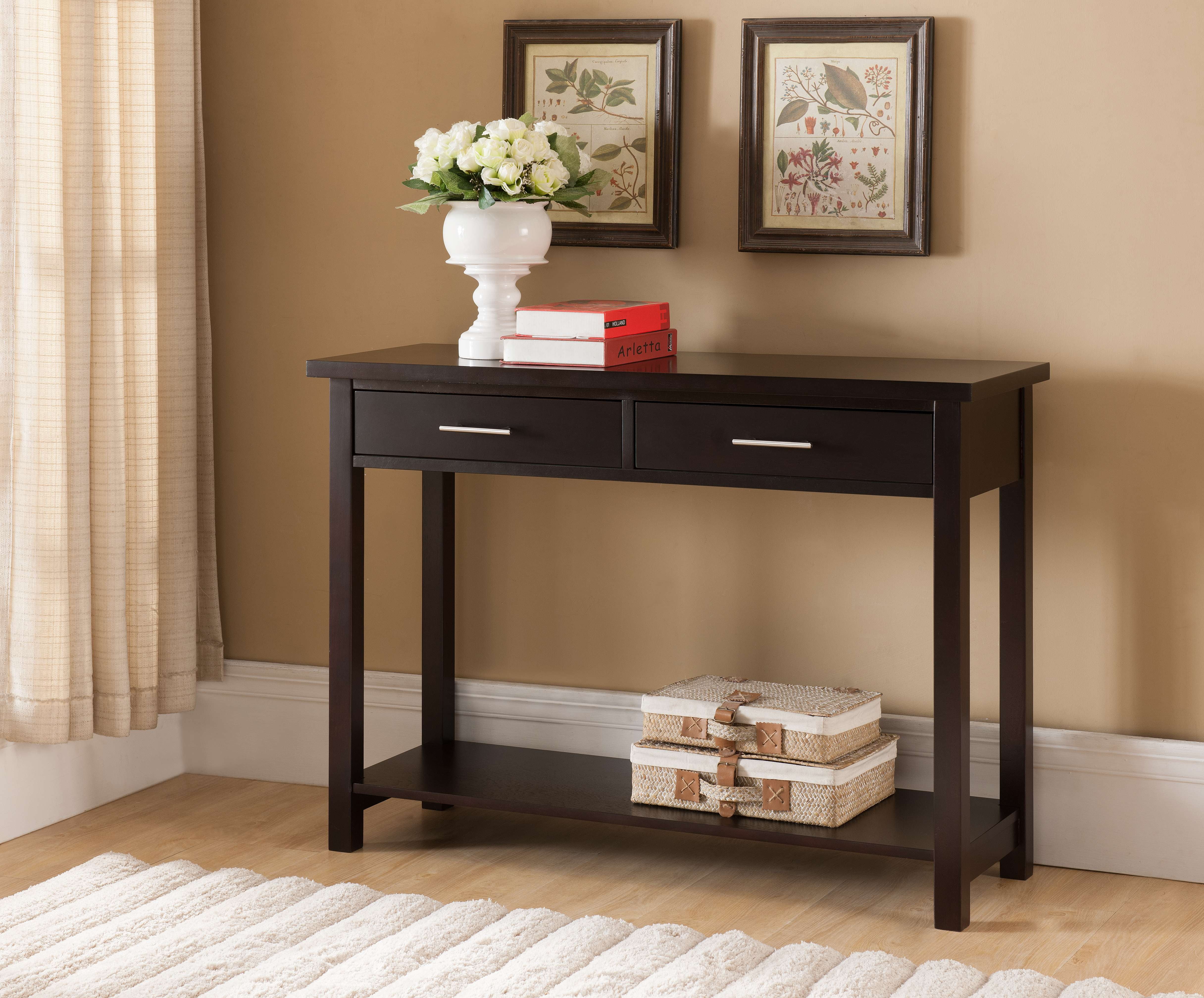 Kings Brand Furniture Traditional Wood Console Entryway Table with 2 Drawers & Lower Shelf, Espresso