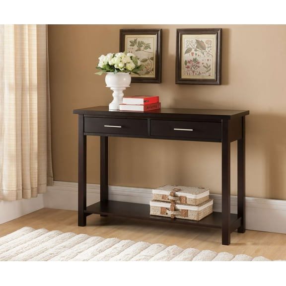 Kings Brand Furniture Traditional Wood Console Entryway Table with 2 Drawers & Lower Shelf, Espresso