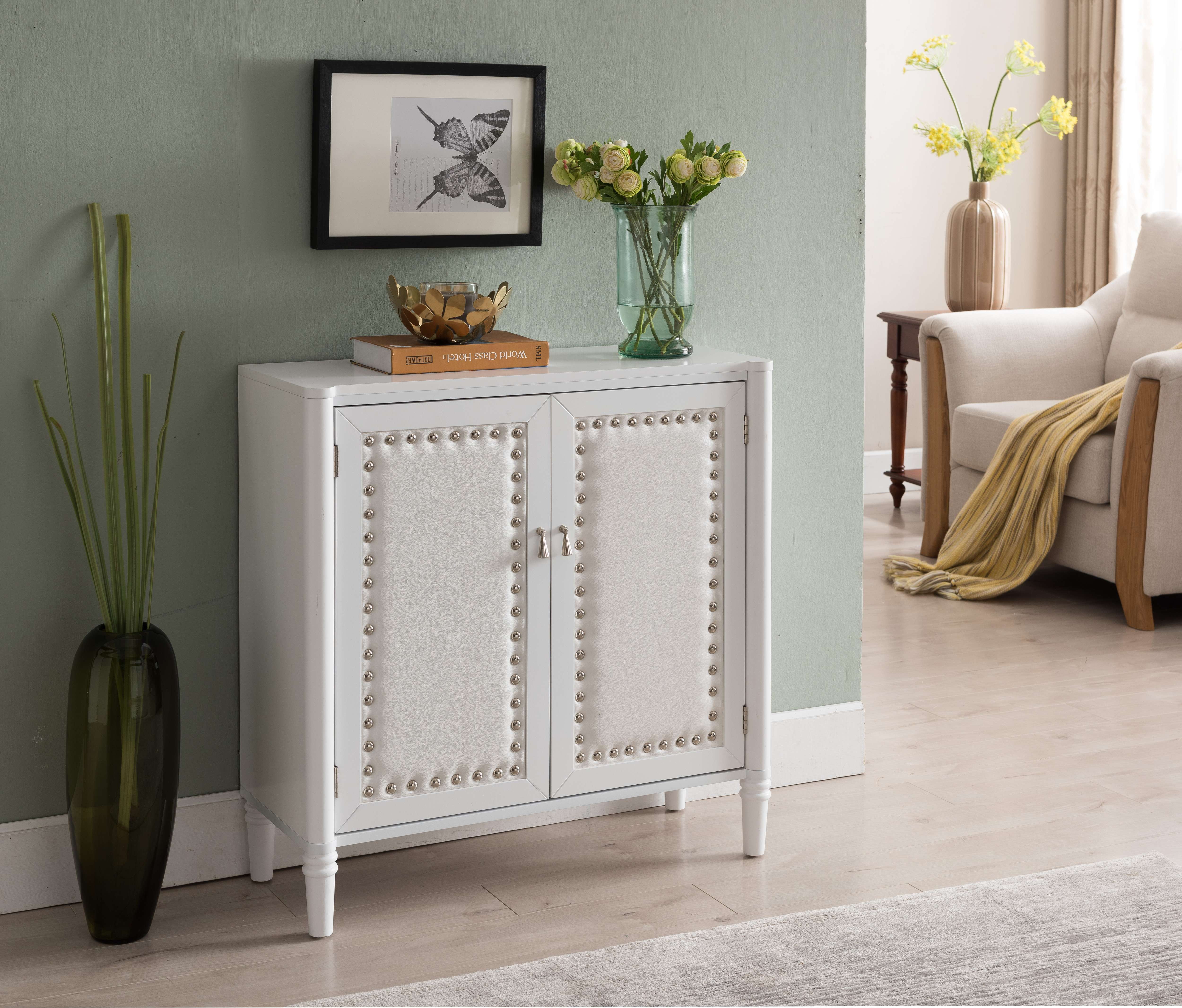 Kings Brand Furniture Upholstered 2 Door Accent Cabinet for Living Room ...