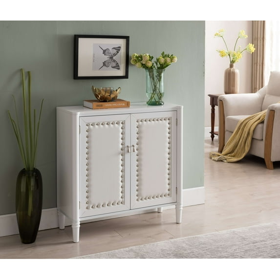 Kings Brand Furniture Upholstered 2 Door Accent Cabinet for Living Room, White