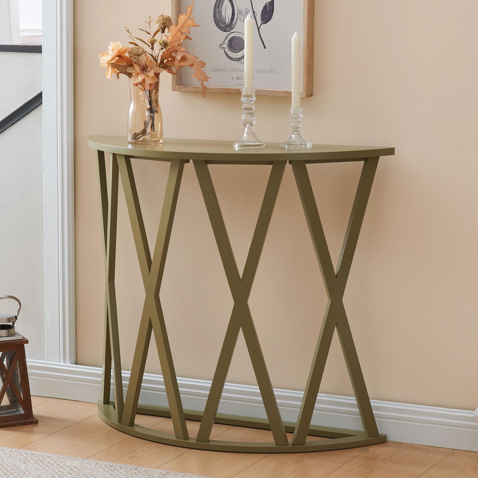 Kings Brand Furniture Vienna Half Moon Wood Console Table for Entryway, Accent Sofa Table for Living Room, Hallway, Foyer, Entrance, Lemon Pepper