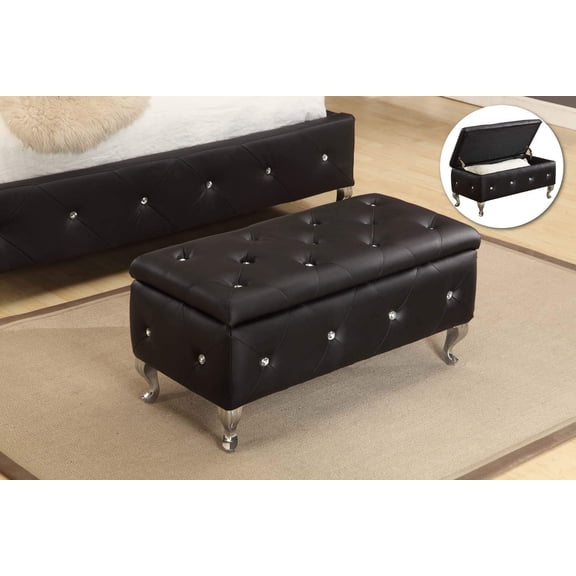 Kings Brand Furniture Vinyl Button Tufted Storage Bench Ottoman, Black
