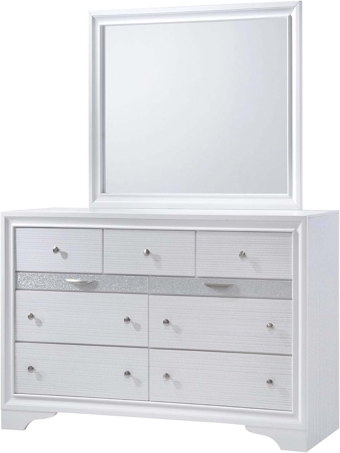White Solid Wood Dresser with Mirror and Dovetail Drawers