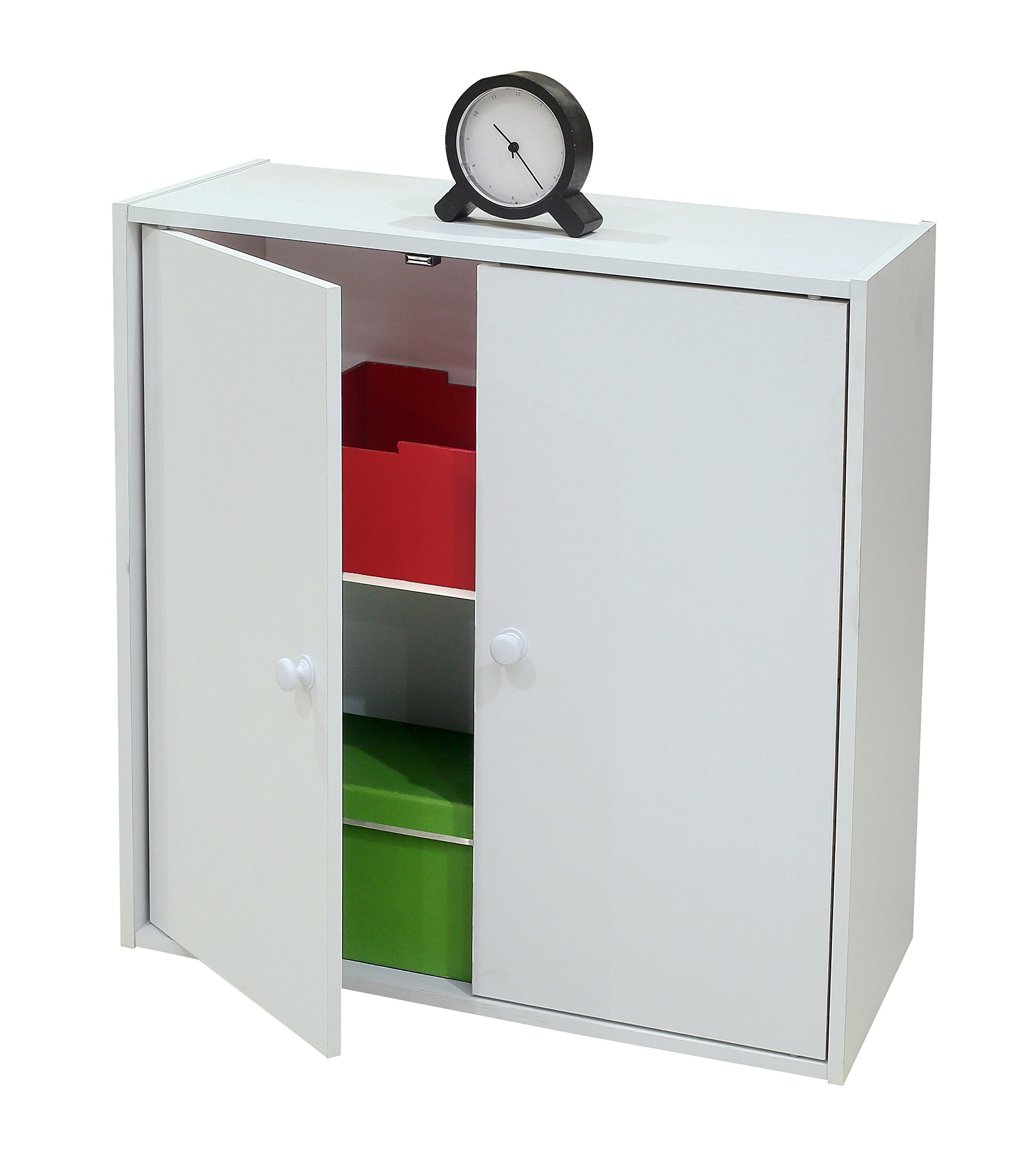 White Wood Adjustable 2-Tier Kids Bookcase with Doors