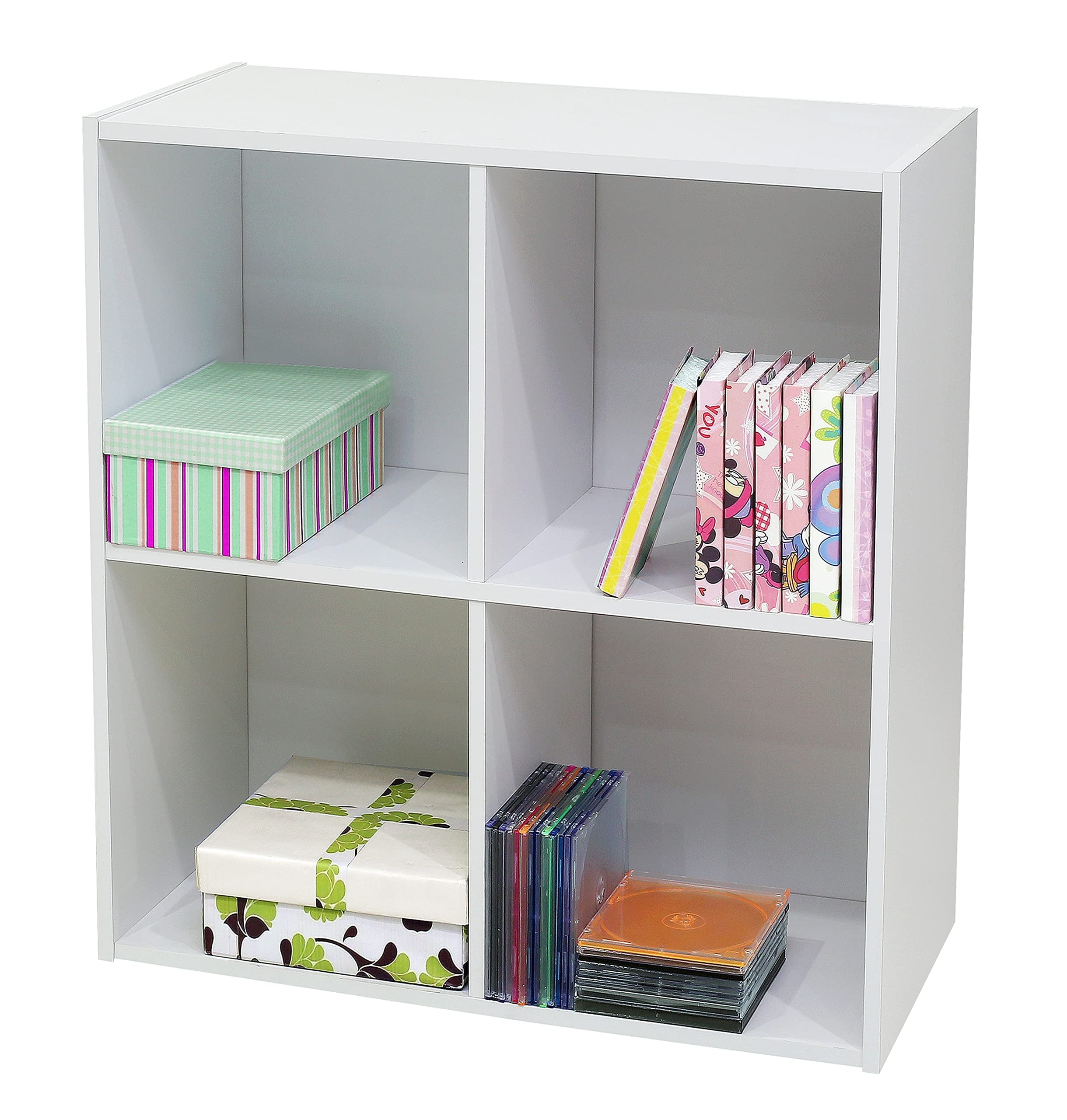 Kings Brand Furniture White Wood 2-Tier 4-Shelf Bookcase – Storage Organizer for Kids, Teens & Adults