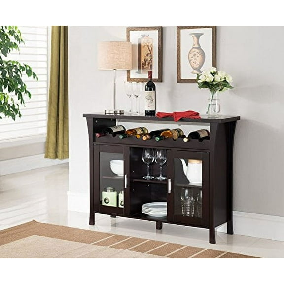 Kings Brand Furniture Wine Rack Buffet Server Console Table with Glass Doors, Espresso