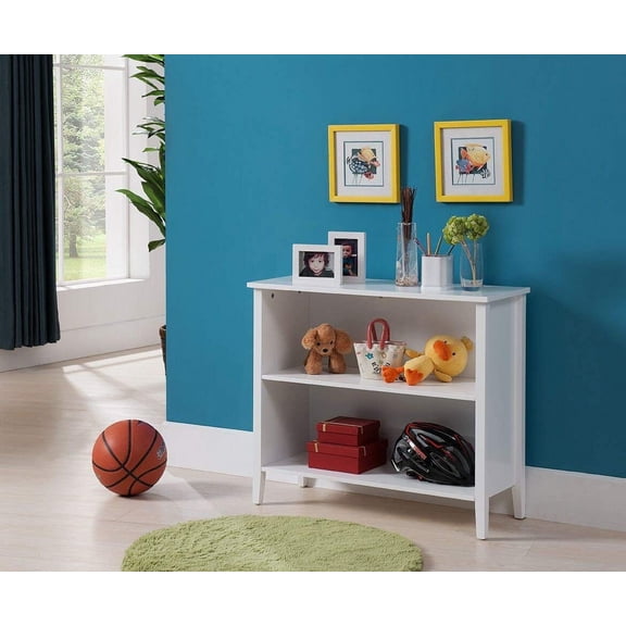 Kings Brand Furniture Wood 2-Shelf Kids Bookcase for Playroom Bedroom, White