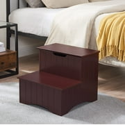 Kings Brand Furniture Wood 2-Step Stool 16"H with Storage for Bedroom Kitchen, Walnut