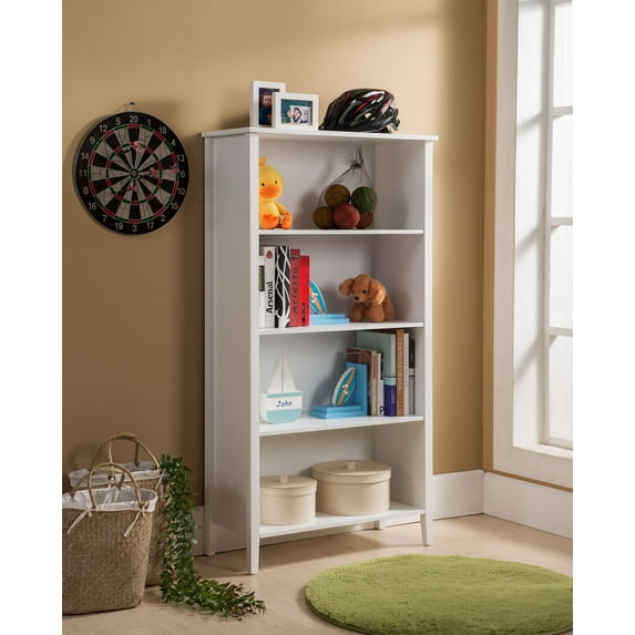 Kings Brand Furniture White Wood 4-Shelf Kids' Bookcase – Storage for Toddlers, Children & Teens in Playroom, Bedroom