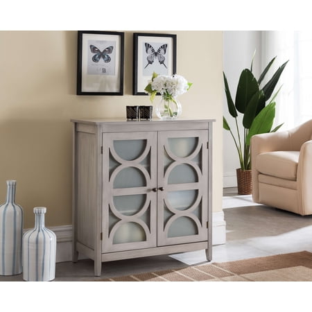 Kings Brand Furniture Wood Accent Cabinet with 2 Crescent Patterned Doors, Wash Gray