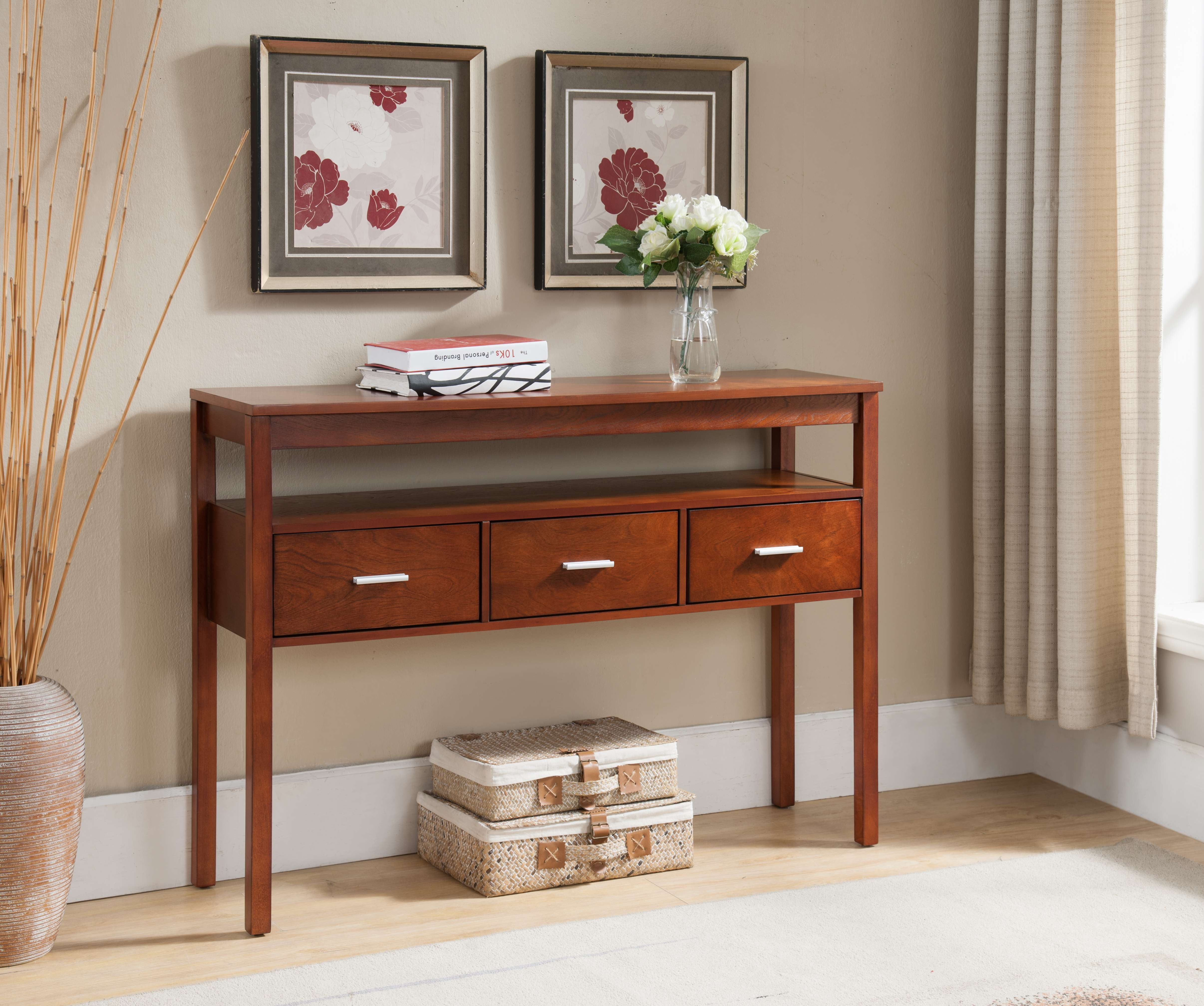 Kings Brand Furniture Wood Console Entryway Table with Slim Shelf & 3