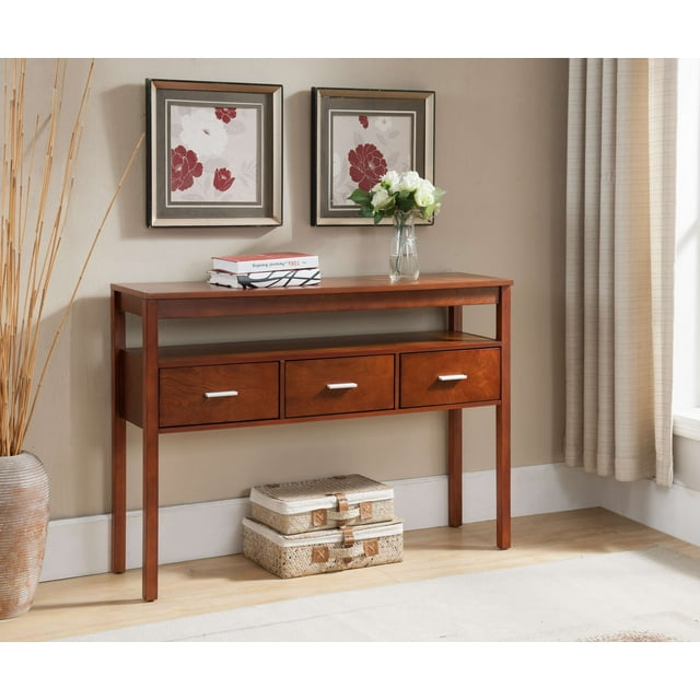 Kings Brand Furniture Wood Console Entryway Table with Slim Shelf & 3 Drawers, Oak Finish