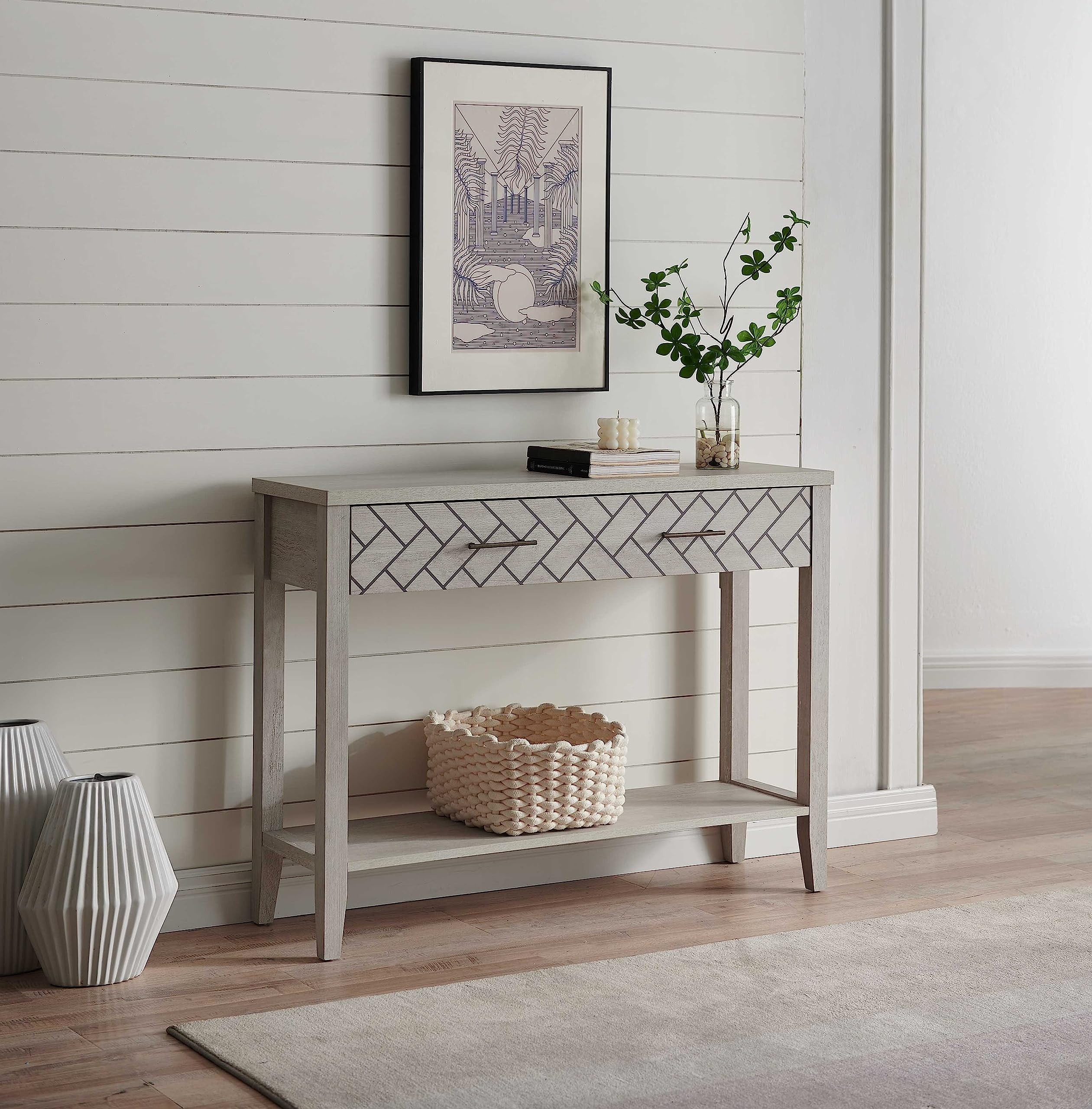 Kings Brand Furniture Wood Console Table with Drawer and Shelf for